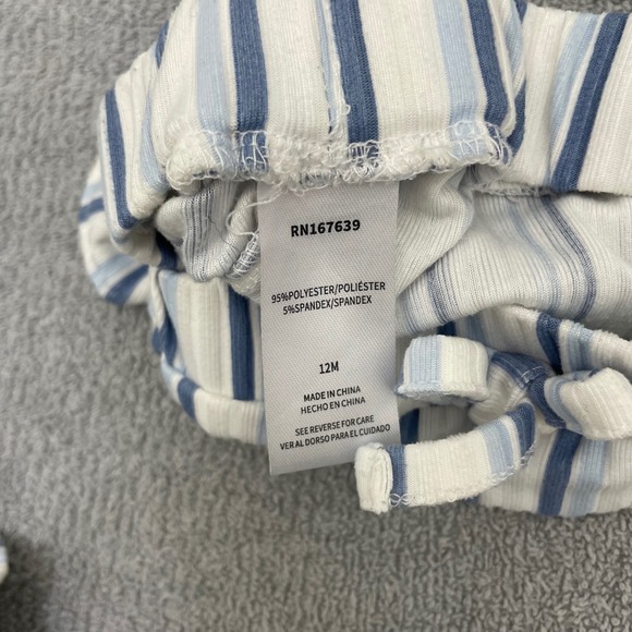 Little Lass Baby Girls Blue White Striped Ribbed Ruffle Short Set 12M RN167639 - Picture 6 of 8